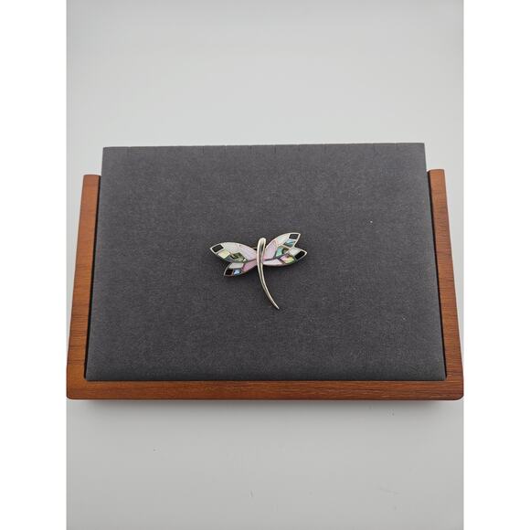 925 Silver Dragonfly mother of pearl inlay brooch - Picture 2 of 4